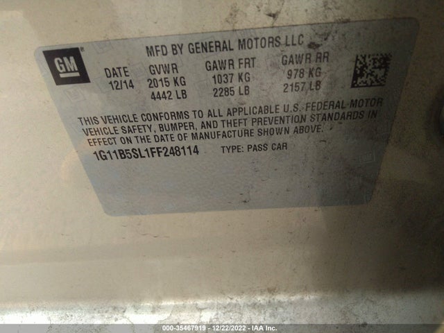 Chevrolet MALIBU LS 2015 1G11B5SL1FF248114 Image 9