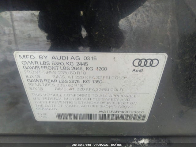 2015 Audi Q5, VIN: WA1LFAFP4FA123500