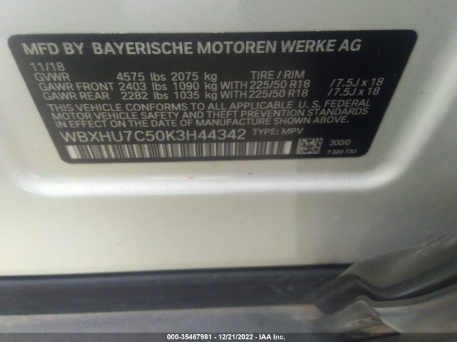 2019 BMW X1, VIN: WBXHU7C50K3H44342