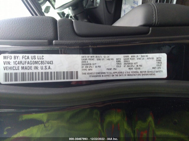 2021 Jeep Grand Cherokee, VIN: 1C4RJFAG0MC857443