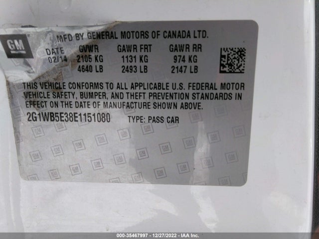 Chevrolet Impala Limited Lt 2014 2G1WB5E38E1151080 Image 9