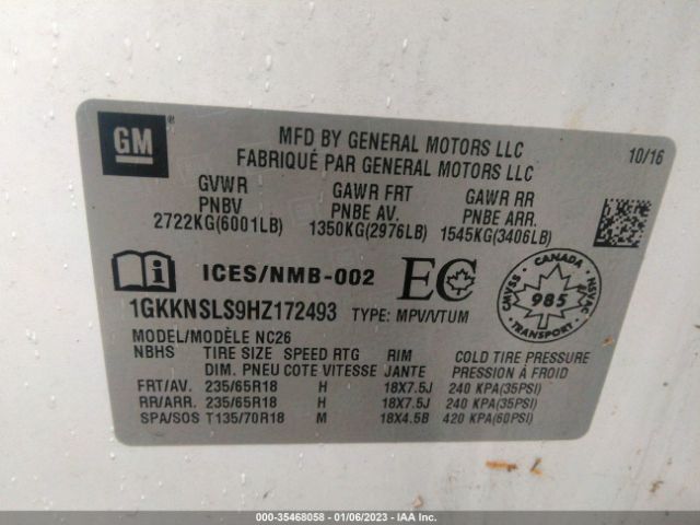 1GKKNSLS9HZ172493 GMC ACADIA SLE