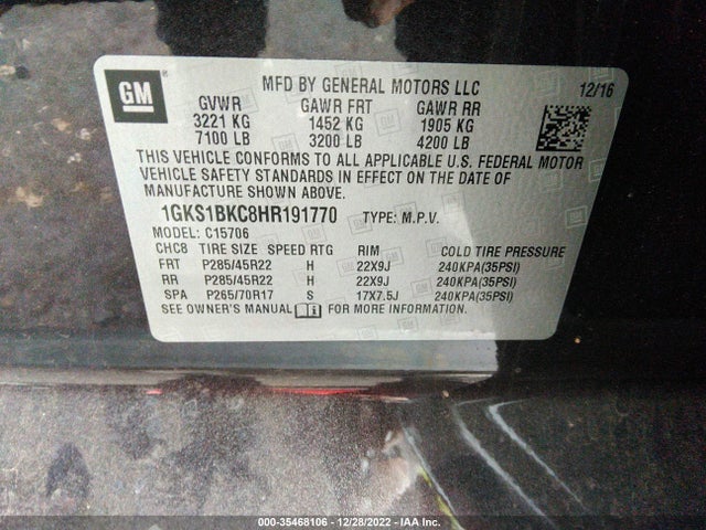 GMC YUKON SLT 2017 1GKS1BKC8HR191770 Image 10