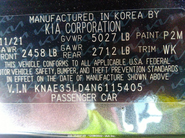 2022 Kia Stinger, VIN: KNAE35LD4N6115405