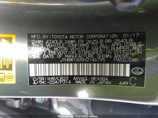 2017 Lexus ES, VIN: JTHBW1GG5H2146795