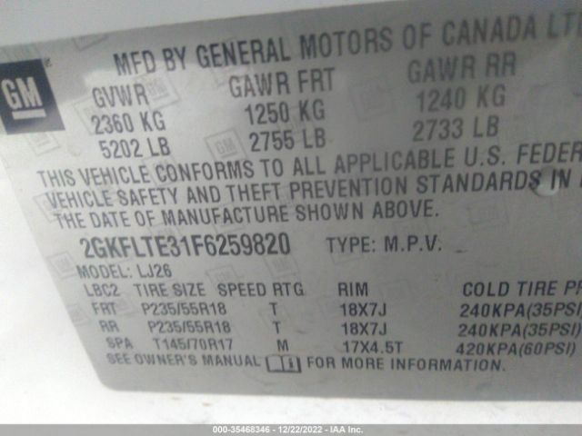 2GKFLTE31F6259820 GMC Terrain Slt