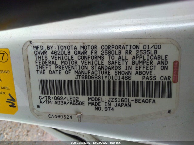 2000 LEXUS GS 300 VIN: JT8BD68S1Y0101466
