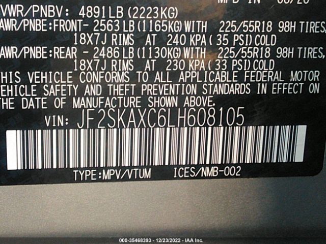 JF2SKAXC6LH608105 Subaru Forester Touring