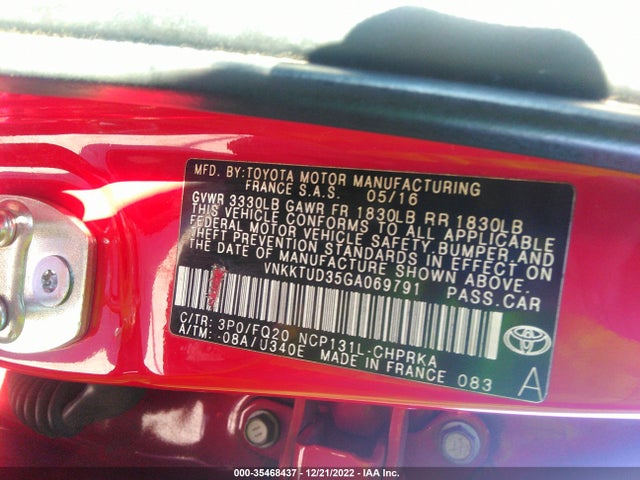 2016 Toyota Yaris, VIN: VNKKTUD35GA069791
