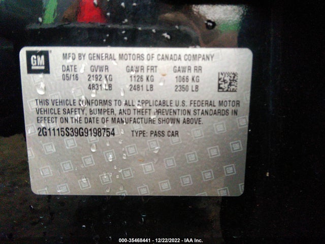 2016 Chevrolet Impala, VIN: 2G1115S39G9198754