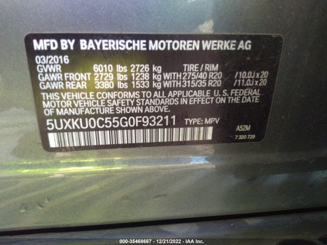 2016 BMW X6, VIN: 5UXKU0C55G0F93211