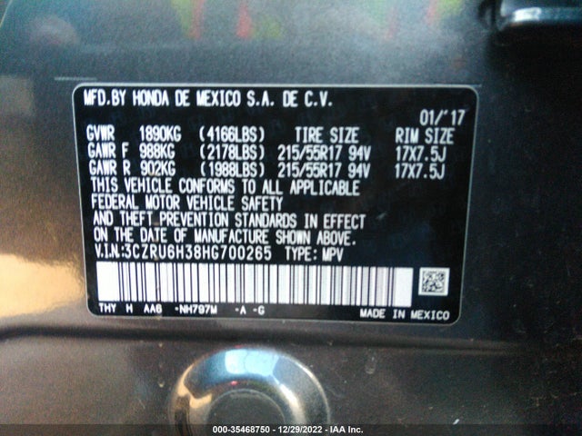 Honda HR-V LX 2017 3CZRU6H38HG700265 Image 9