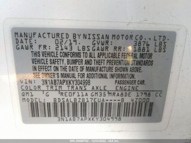 3N1AB7APXKY304998 Nissan SENTRA S