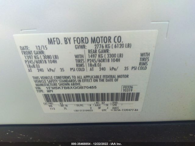 1FM5K7B8XGGB70455 Ford Explorer Base