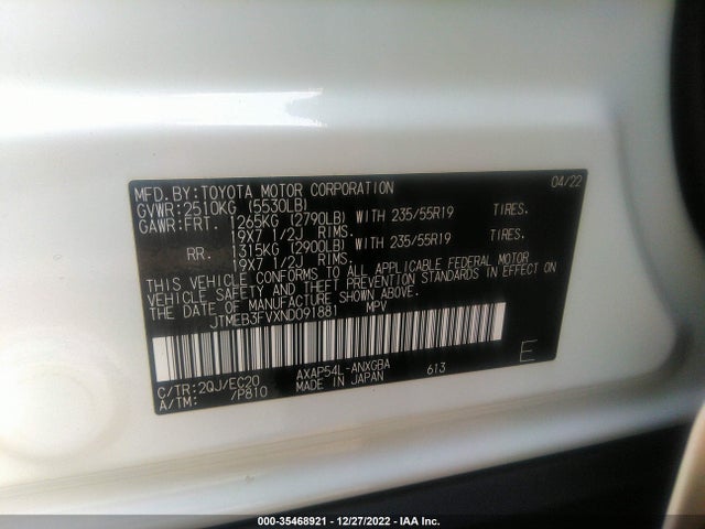 2022 Toyota RAV4, VIN: JTMEB3FVXND091881