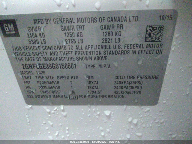 2016 Chevrolet Equinox, VIN: 2GNFLGE39G6150601