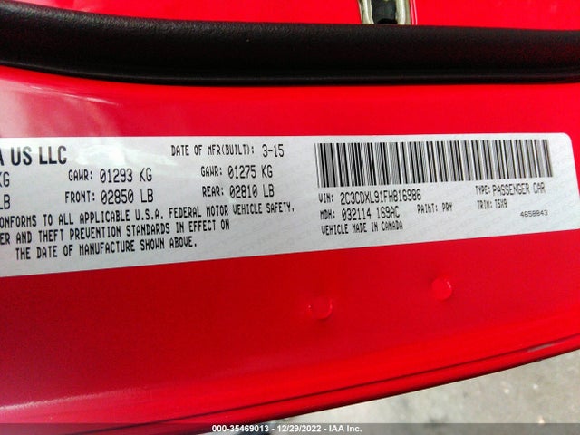 Dodge Charger Srt Hellcat 2015 2C3CDXL91FH816986 Image 9