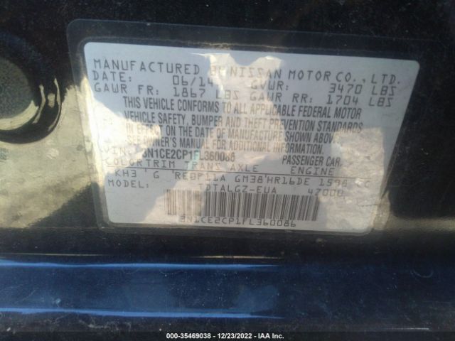 3N1CE2CP1FL360086 Nissan Versa Note Sr