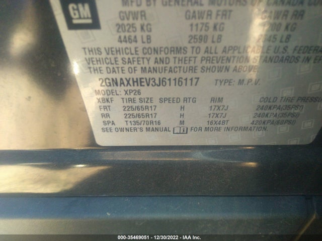 2GNAXHEV3J6116117 Chevrolet Equinox