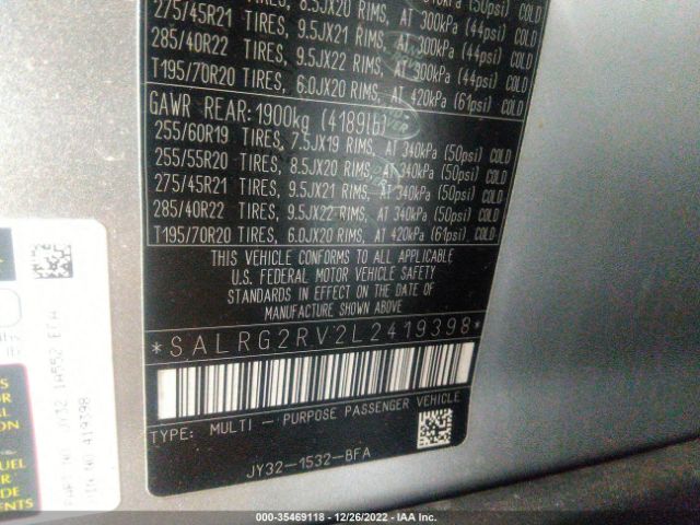 SALRG2RV2L2419398 Land Rover Discovery Se