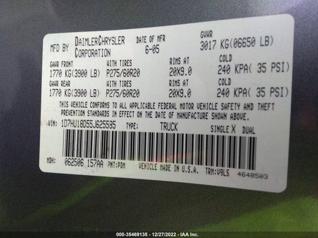 Dodge Ram 1500 Slt 2005 1D7HU18D55J625585 Image 11