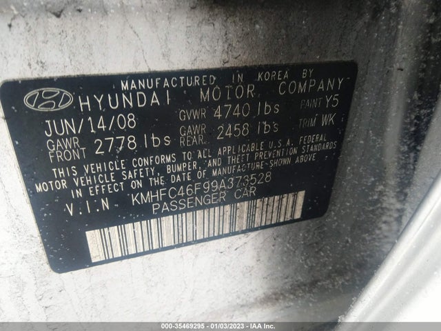 2009 HYUNDAI AZERA LIMITED VIN: KMHFC46F99A373528