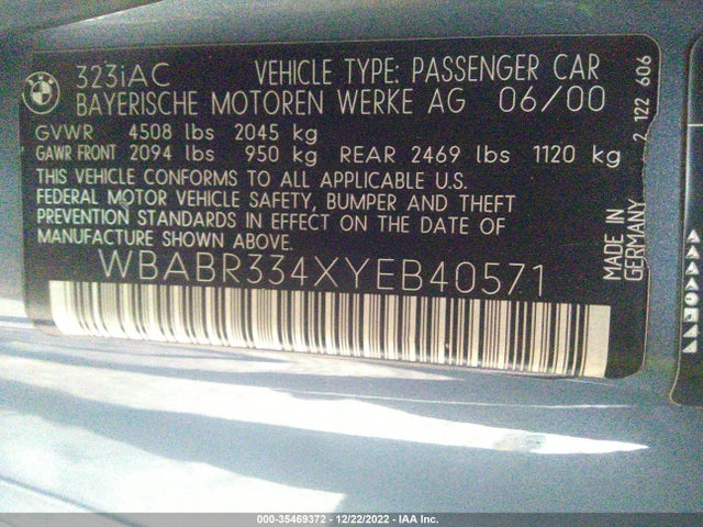 BMW 3 Series 323ci 2000 WBABR334XYEB40571 Image 11