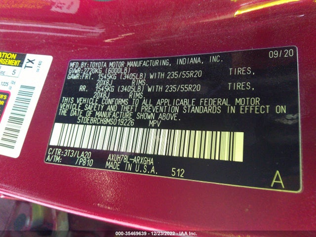 2021 Toyota Highlander, VIN: 5TDEBRCH8MS019226