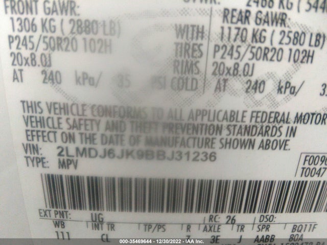 Lincoln MKX 2011 2LMDJ6JK9BBJ31236 Image 10