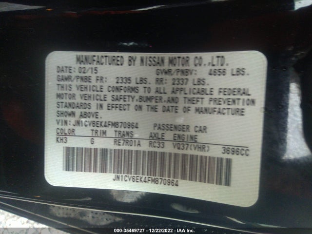 2015 Infiniti Q60, VIN: JN1CV6EK4FM870964