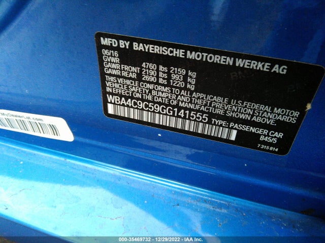 2016 BMW 4 Series, VIN: WBA4C9C59GG141555
