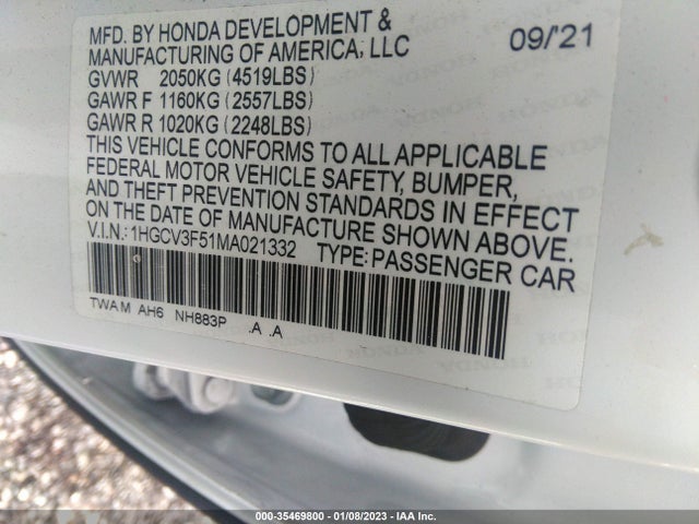 2021 Honda Accord, VIN: 1HGCV3F51MA021332