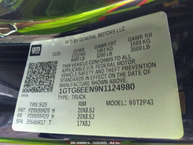 GMC Canyon 2022 1GTG6EEN9N1124980 Image 9