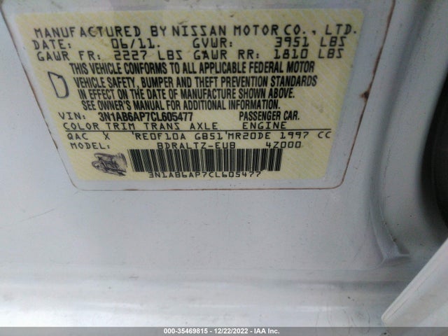 2012 NISSAN SENTRA 2.0 S VIN: 3N1AB6AP7CL605477