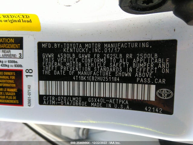 2017 Toyota Avalon, VIN: 4T1BK1EB2HU251184