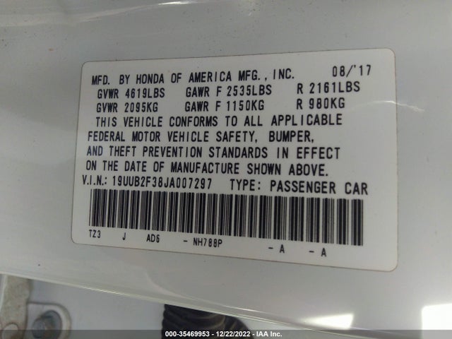 2018 Acura TLX, VIN: 19UUB2F38JA007297