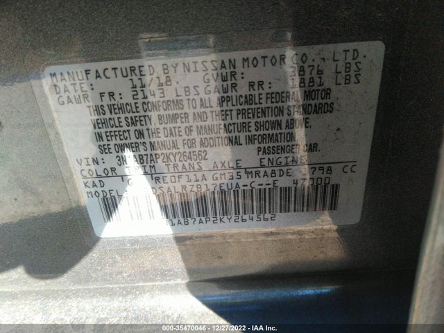 2019 NISSAN SENTRA SR VIN: 3N1AB7AP2KY264562