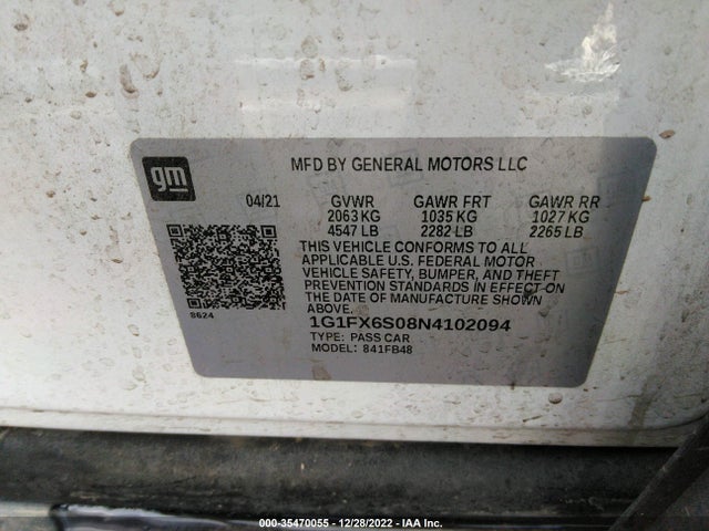 2022 Chevrolet Bolt EV, VIN: 1G1FX6S08N4102094