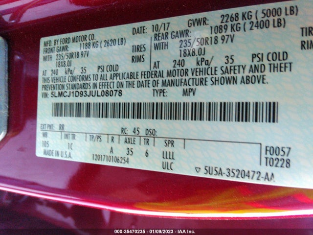 Lincoln Mkc Premiere 2018 5LMCJ1D93JUL08078 Image 13