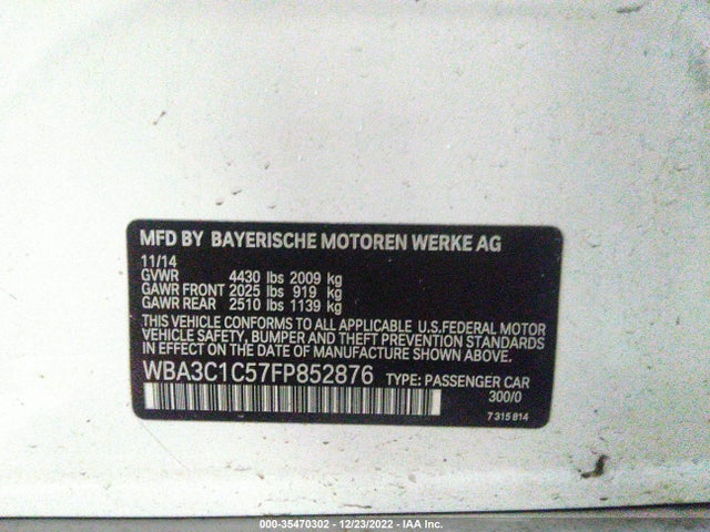 2015 BMW 3 SERIES 328I VIN: WBA3C1C57FP852876