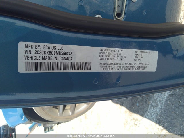 2021 DODGE CHARGER SXT VIN: 2C3CDXBG9MH566278