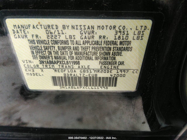 2012 NISSAN SENTRA 2.0 SR VIN: 3N1AB6APXCL611998