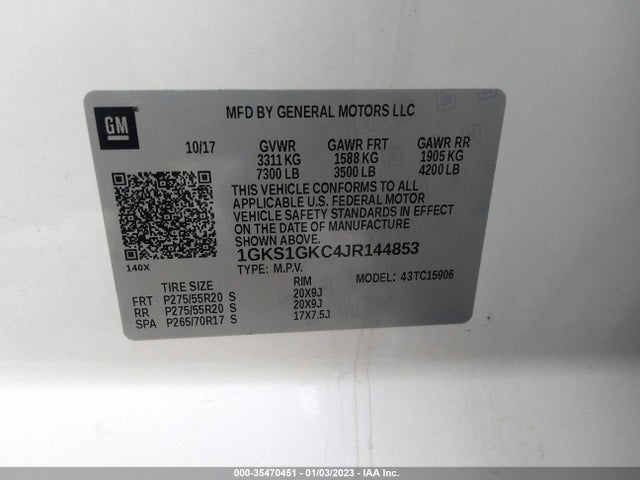 2018 GMC Yukon XL, VIN: 1GKS1GKC4JR144853