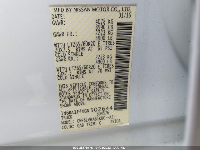 2016 Nissan Titan, VIN: 1N6BA1F4XGN502644