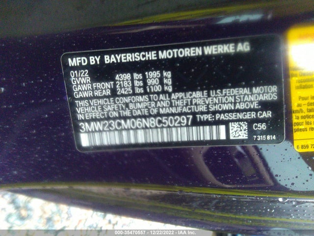 2022 BMW 2 Series, VIN: 3MW23CM06N8C50297