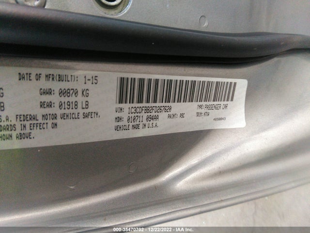 Dodge DART SXT 2015 1C3CDFBB2FD267620 Image 9