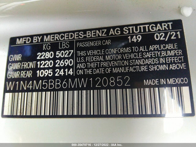 2021 Mercedes-Benz GLB-Class, VIN: W1N4M5BB6MW120852
