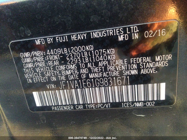 Subaru Wrx Premium 2016 JF1VA1E61G9831671 Image 9