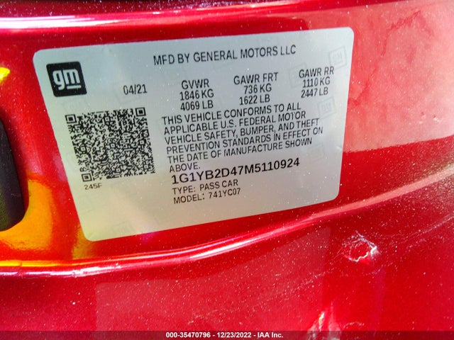 Chevrolet Corvette 2lt 2021 1G1YB2D47M5110924 Image 9