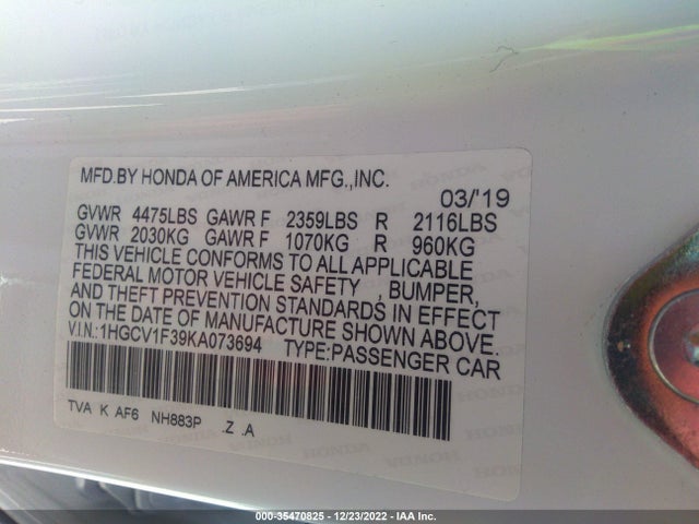 Honda Accord 2019 1HGCV1F39KA073694 Image 22
